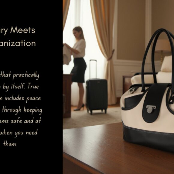 Carry on Vegan Leather Duffel with Travel Wallet, Packing Cubes, Shoe Covers - Picture 8 of 9